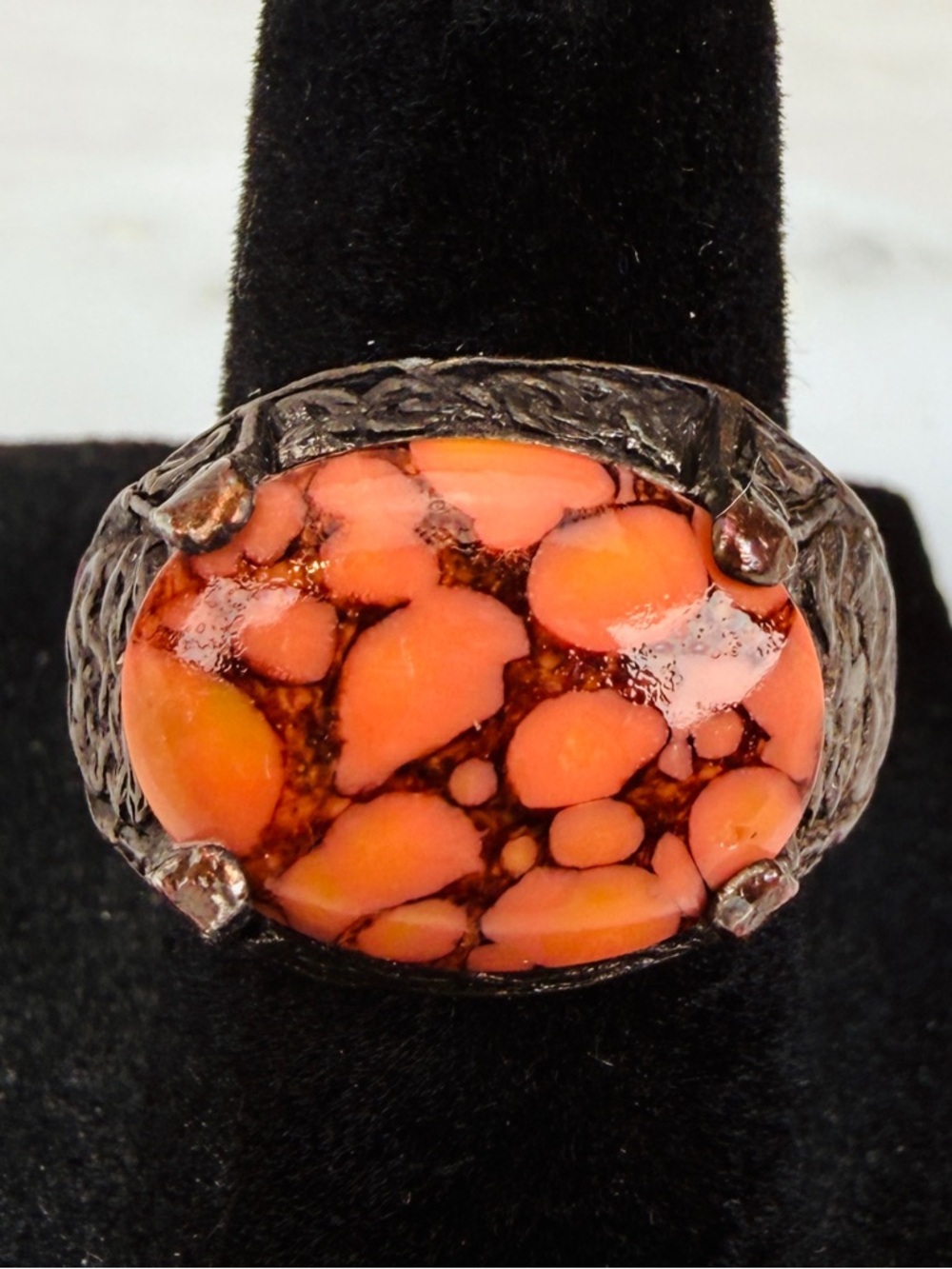 Bohemian chic vintage size 6 1/2 adjustable orange ring